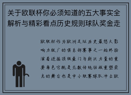 关于欧联杯你必须知道的五大事实全解析与精彩看点历史规则球队奖金走势